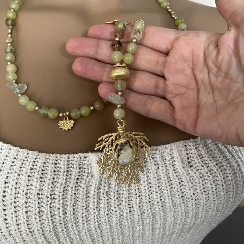 Doğaltaş Yeşim Kolye 90 cm