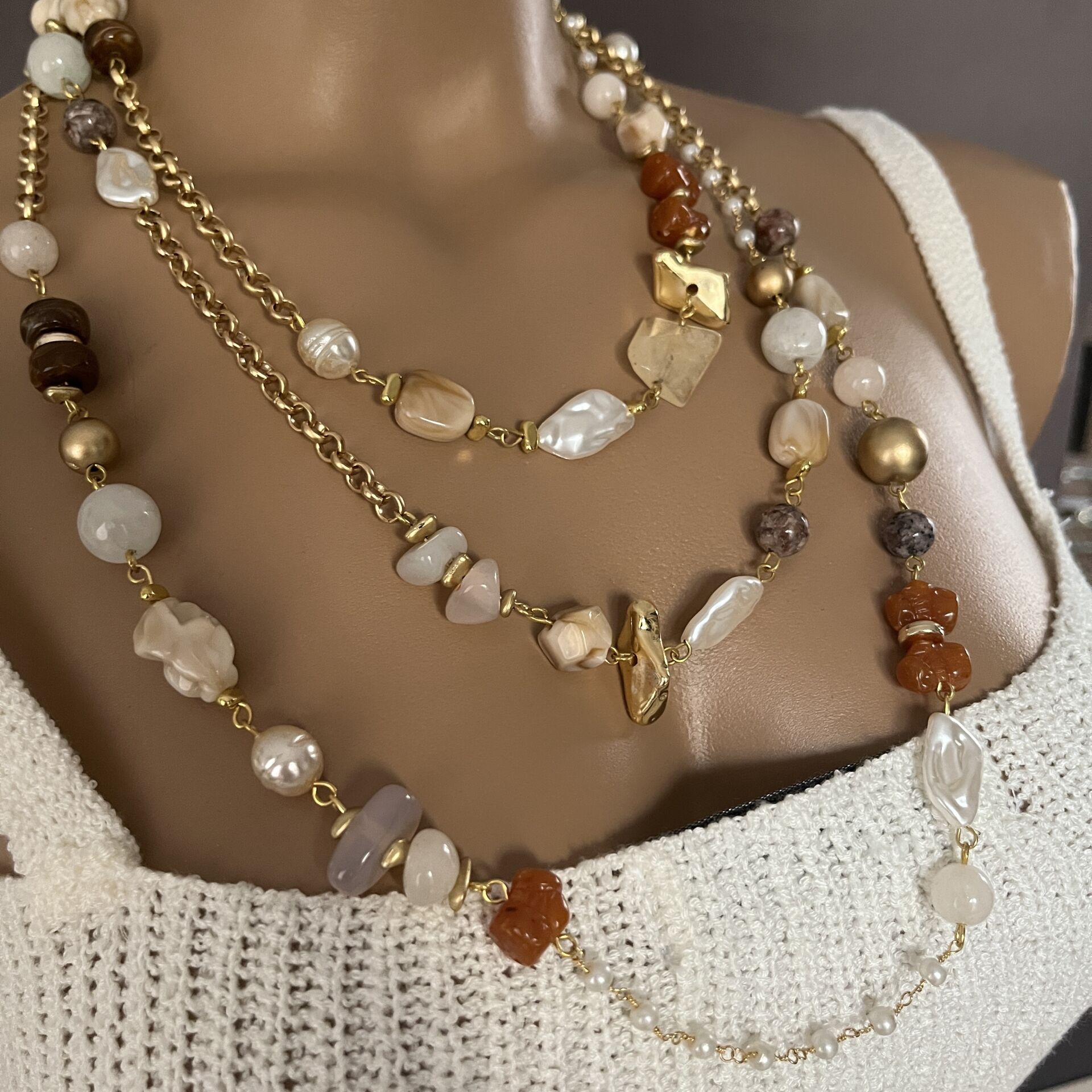 Dolamalı Doğal Taş Kolye 180 cm