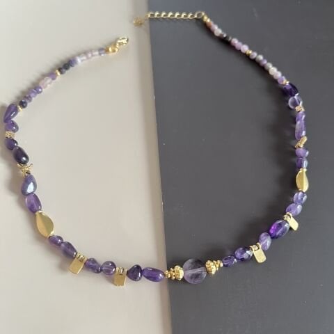 Ametist  Doğal Taş Kolye 45 cm