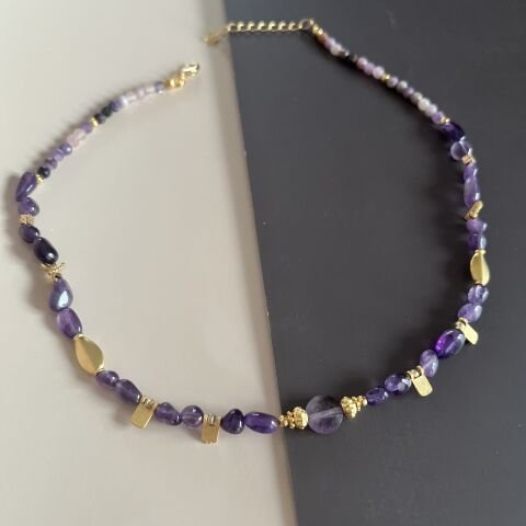 Ametist  Doğal Taş Kolye 45 cm