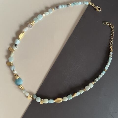 Amazonit Doğal Taş Kolye 45 cm