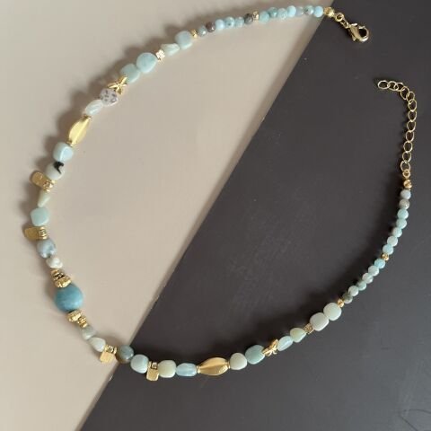 Amazonit Doğal Taş Kolye 45 cm