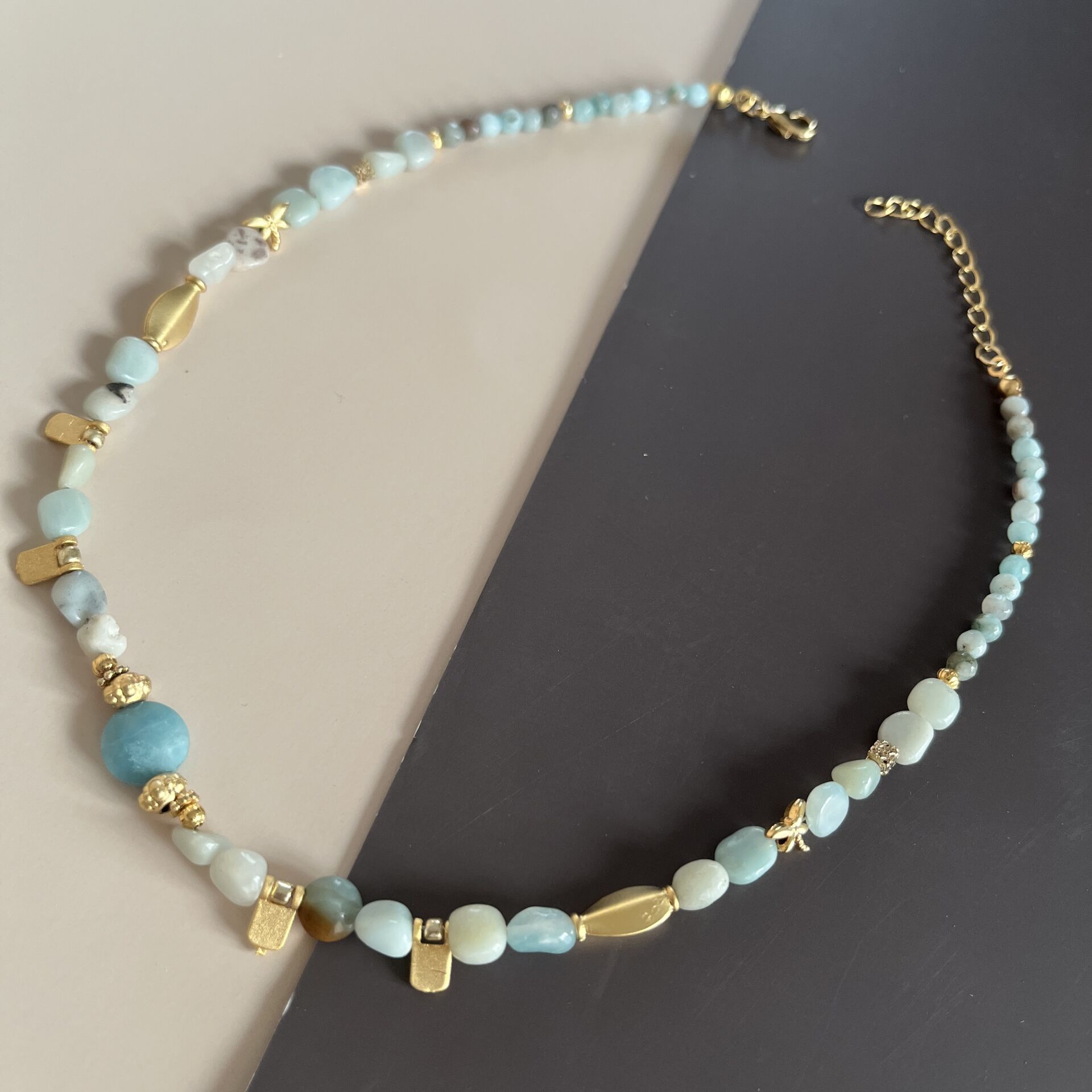 Amazonit Doğal Taş Kolye 45 cm