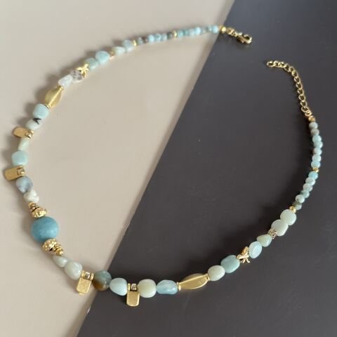 Amazonit Doğal Taş Kolye 45 cm