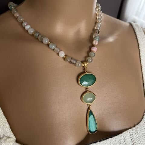 Ocean Jasper Doğal Taş Kolye 50 cm