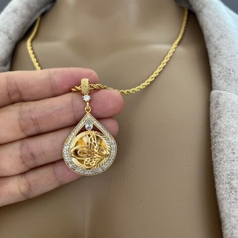 22 K Kaplama Tuğra Kolye 60 cm