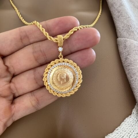 22 K Kaplama Lira Kolye 60 cm