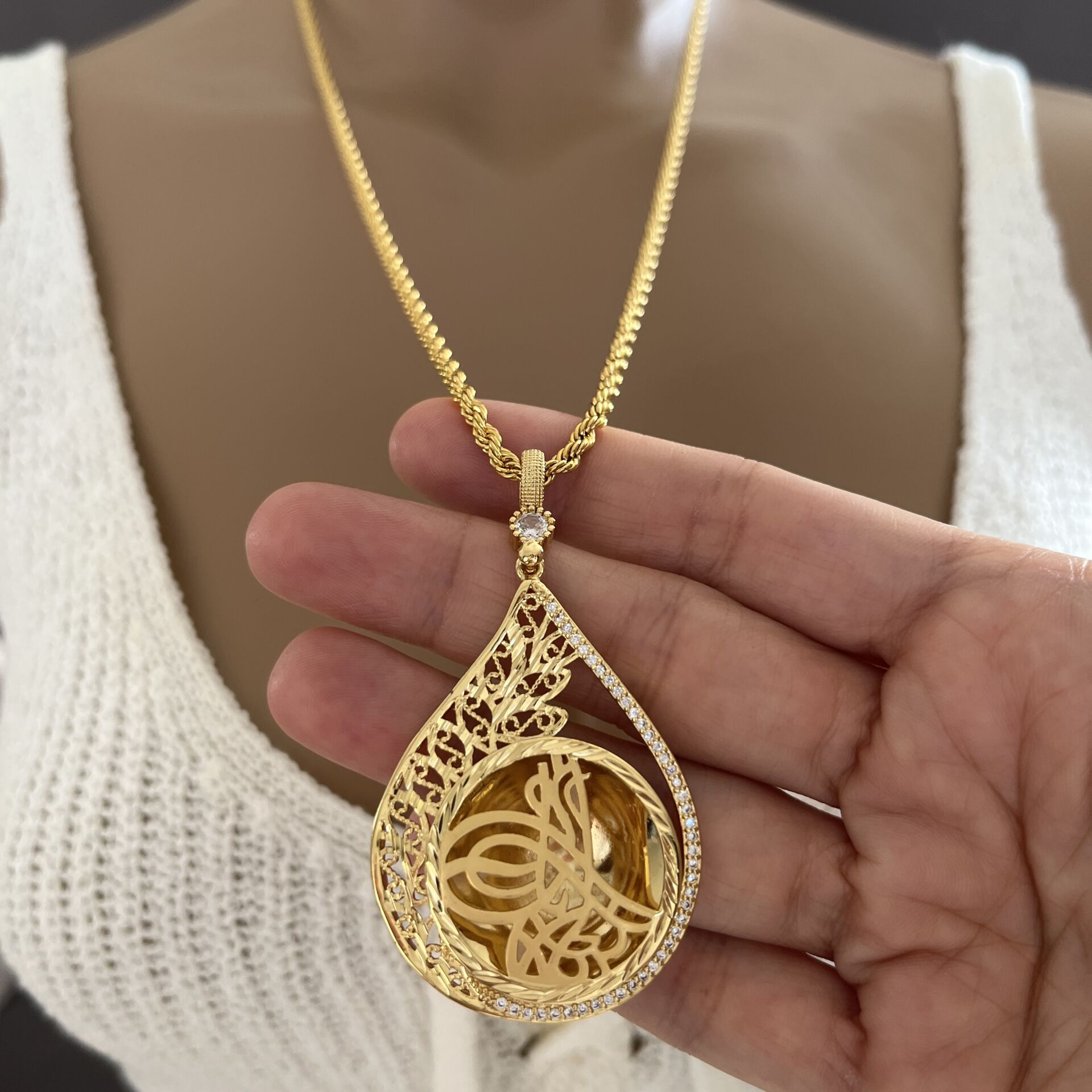 22 K Kaplama Tuğra Kolye 60 cm