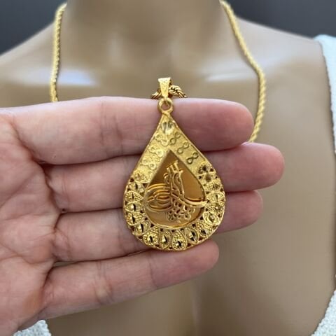 24 K Kaplama Tuğra Kolye 60 cm