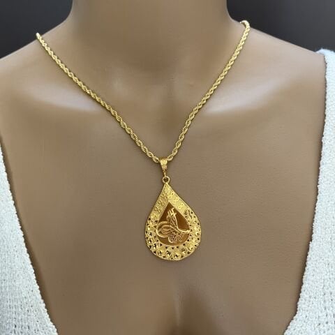 24 K Kaplama Tuğra Kolye 60 cm