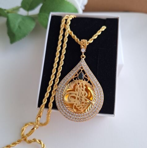 22 K ALTIN RENGİ TUĞRALI KOLYE 60 CM.