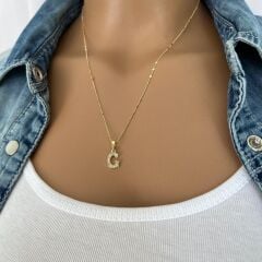Xuping Taşlı Altın Kaplama Harf Kolye (G)