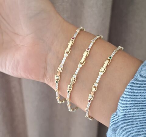 RENKLİ TAŞLI XUPİNG SUYOLU BİLEKLİK 14 AYAR ALTIN RENGİ