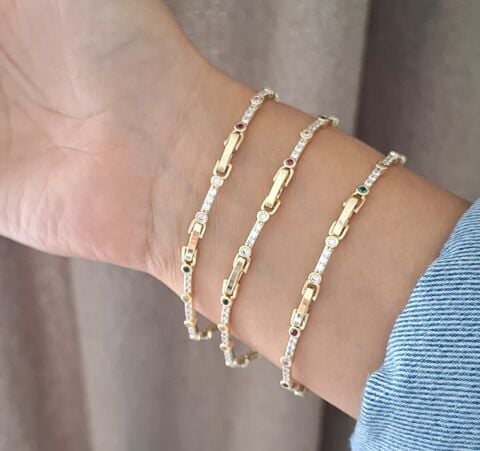 RENKLİ TAŞLI XUPİNG SUYOLU BİLEKLİK 14 AYAR ALTIN RENGİ