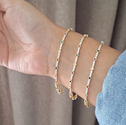 RENKLİ TAŞLI XUPİNG SUYOLU BİLEKLİK 14 AYAR ALTIN RENGİ