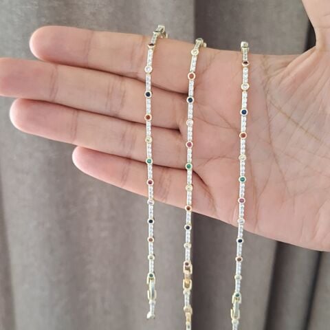 RENKLİ TAŞLI XUPİNG SUYOLU BİLEKLİK 14 AYAR ALTIN RENGİ