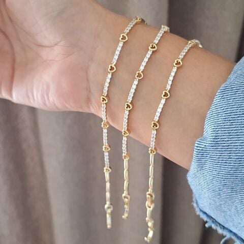 14 K ALTIN RENGİ XUPİNG BİLEKLİK KALP DETAYLI