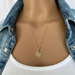 Xuping Taşlı Altın Kaplama Harf Kolye (M)