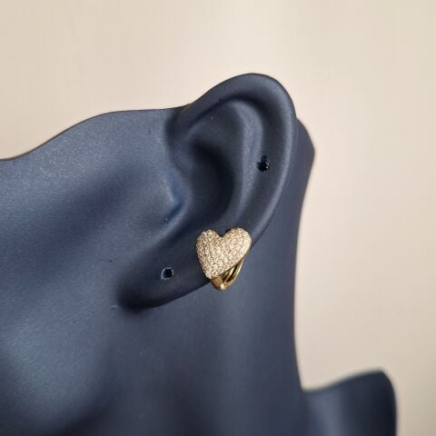 KALP DETAYLI TAŞLI XUPİNG KÜPE 14 AYAR ALTIN RENGİ