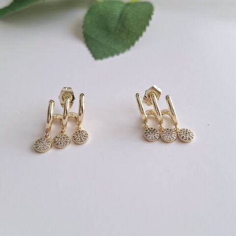 3'lü Görünümlü Xuping Küpe 14 Ayar Altın Rengi