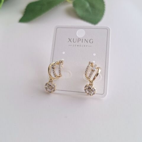 3'lü Görünümlü Xuping Küpe 14 Ayar Altın Rengi