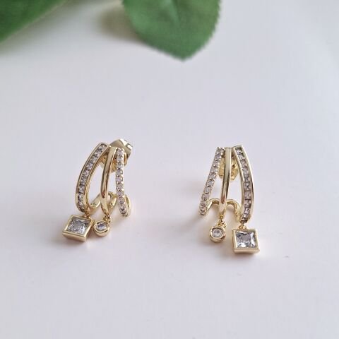 3'lü Görünümlü Xuping Küpe 14 Ayar Altın Rengi