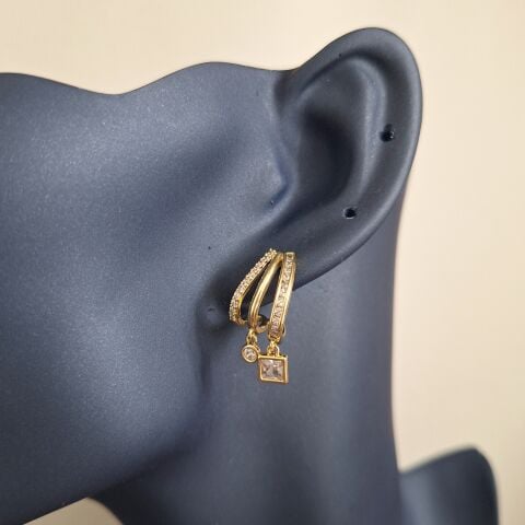 3'lü Görünümlü Xuping Küpe 14 Ayar Altın Rengi