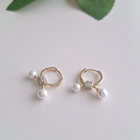 İNCİ DETAYLI XUPİNG KÜPE 14 AYAR ALTIN RENGİ