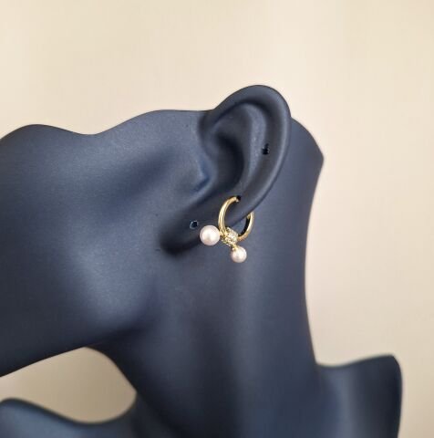 İNCİ DETAYLI XUPİNG KÜPE 14 AYAR ALTIN RENGİ