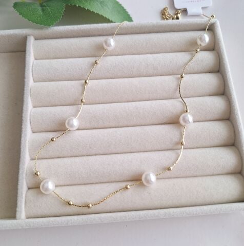 İNCİ DETAYLI XUPİNG KOLYE 14 AYAR ALTIN RENGİ