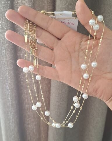 İNCİ DETAYLI XUPİNG KOLYE 14 AYAR ALTIN RENGİ