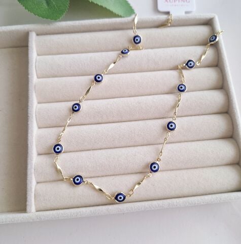 NAZAR BONCUKLU XUPİNG KOLYE 14 AYAR ALTIN RENGİ