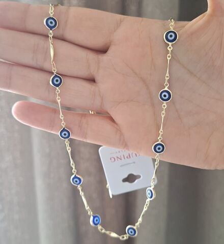 NAZAR BONCUKLU XUPİNG KOLYE 14 AYAR ALTIN RENGİ