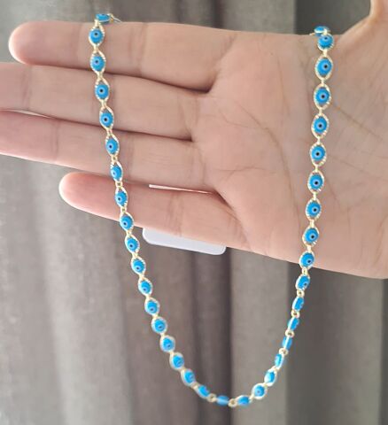 MAVİ BONCUKLU XUPİNG KOLYE 14 AYAR ALTIN RENGİ