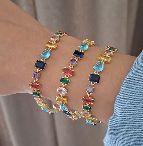 RENKLİ TAŞLI XUPİNG BİLEKLİK 14 AYAR ALTIN RENGİ