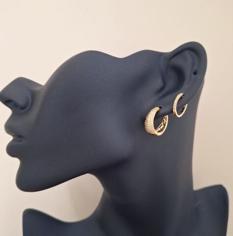 İKİ ÇİFT XUPİNG TAŞLI KÜPE 14 K ALTIN RENGİ 2 ÇİFT ( 4 ADET)