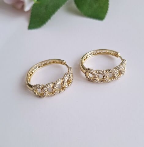 14 K ALTIN RENGİ TAŞLI XUPİNG HALKA KÜPE