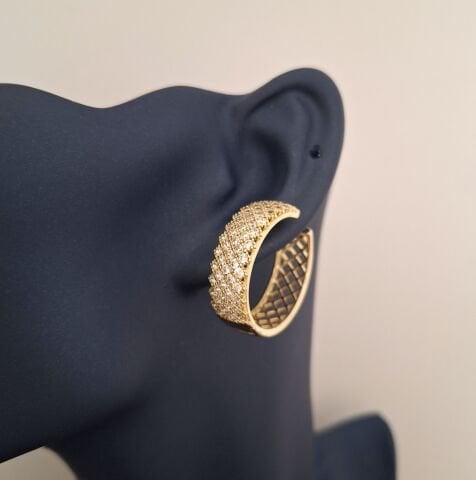 14 K ALTIN RENGİ TAŞLI XUPİNG HALKA KÜPE Büyük Boy