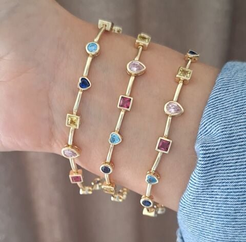 XUPİNG RENKLİ TAŞLI  BİLEKLİK 14 AYAR ALTIN RENGİ
