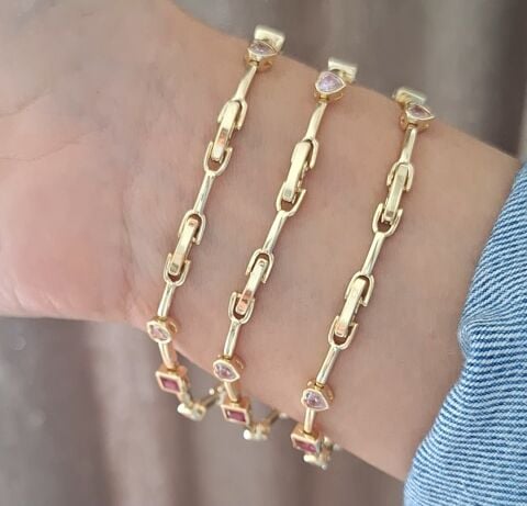 XUPİNG RENKLİ TAŞLI  BİLEKLİK 14 AYAR ALTIN RENGİ