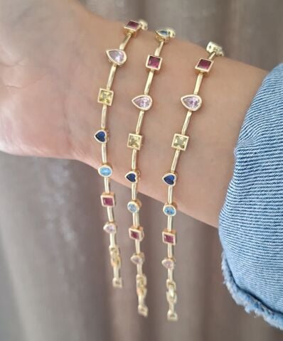 XUPİNG RENKLİ TAŞLI  BİLEKLİK 14 AYAR ALTIN RENGİ