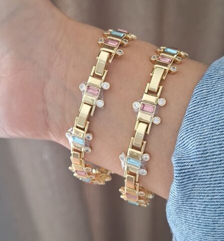 XUPİNG RENKLİ TAŞLI BİLEKLİK 14 K ALTIN RENGİ