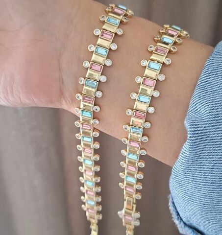 XUPİNG RENKLİ TAŞLI BİLEKLİK 14 K ALTIN RENGİ