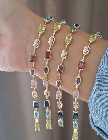 XUPİNG RENKLİ TAŞLI BİLEKLİK 14 AYAR ALTIN RENGİ