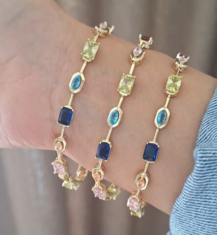 XUPİNG RENKLİ TAŞLI BİLEKLİK 14 AYAR ALTIN RENGİ