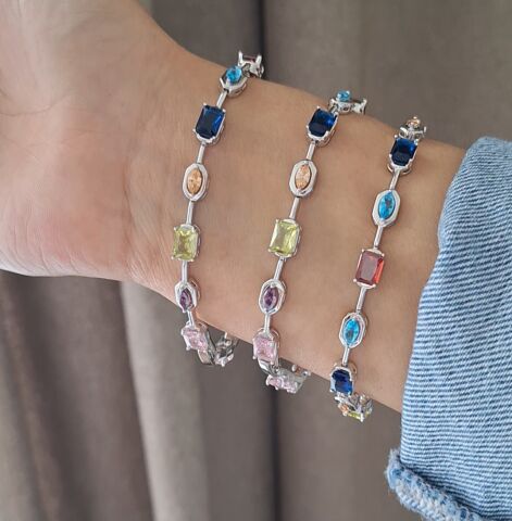 GÜMÜŞ RENK XUPİNG BİLEKLİK RENKLİ TAŞLI