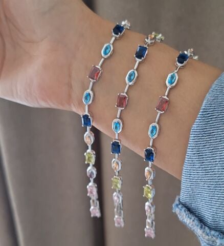 GÜMÜŞ RENK XUPİNG BİLEKLİK RENKLİ TAŞLI