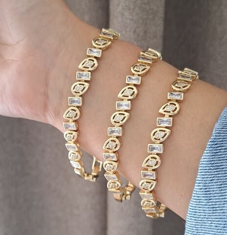 14 AYAR ALTIN RENGİ TAŞLI XUPİNG BİLEKLİK