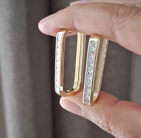 14 AYAR ALTIN RENGİ TAŞLI XUPİNG KÜPE