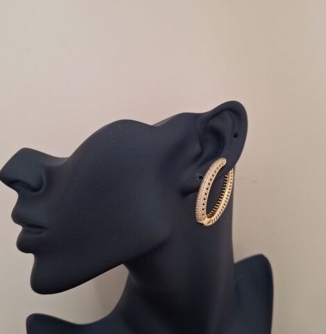 14 AYAR ALTIN RENGİ TAŞLI XUPİNG KÜPE BÜYÜK BOY